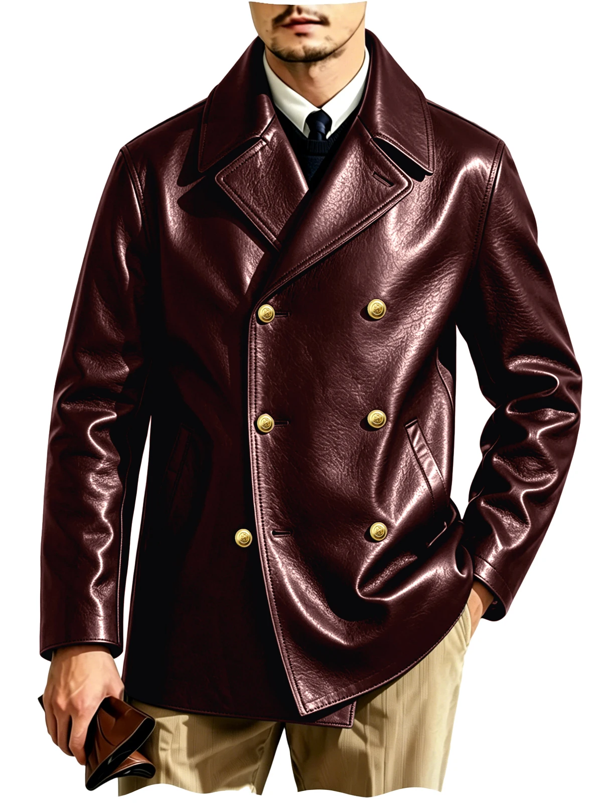 Men's Double-Breasted Leather Blazer - Image 22