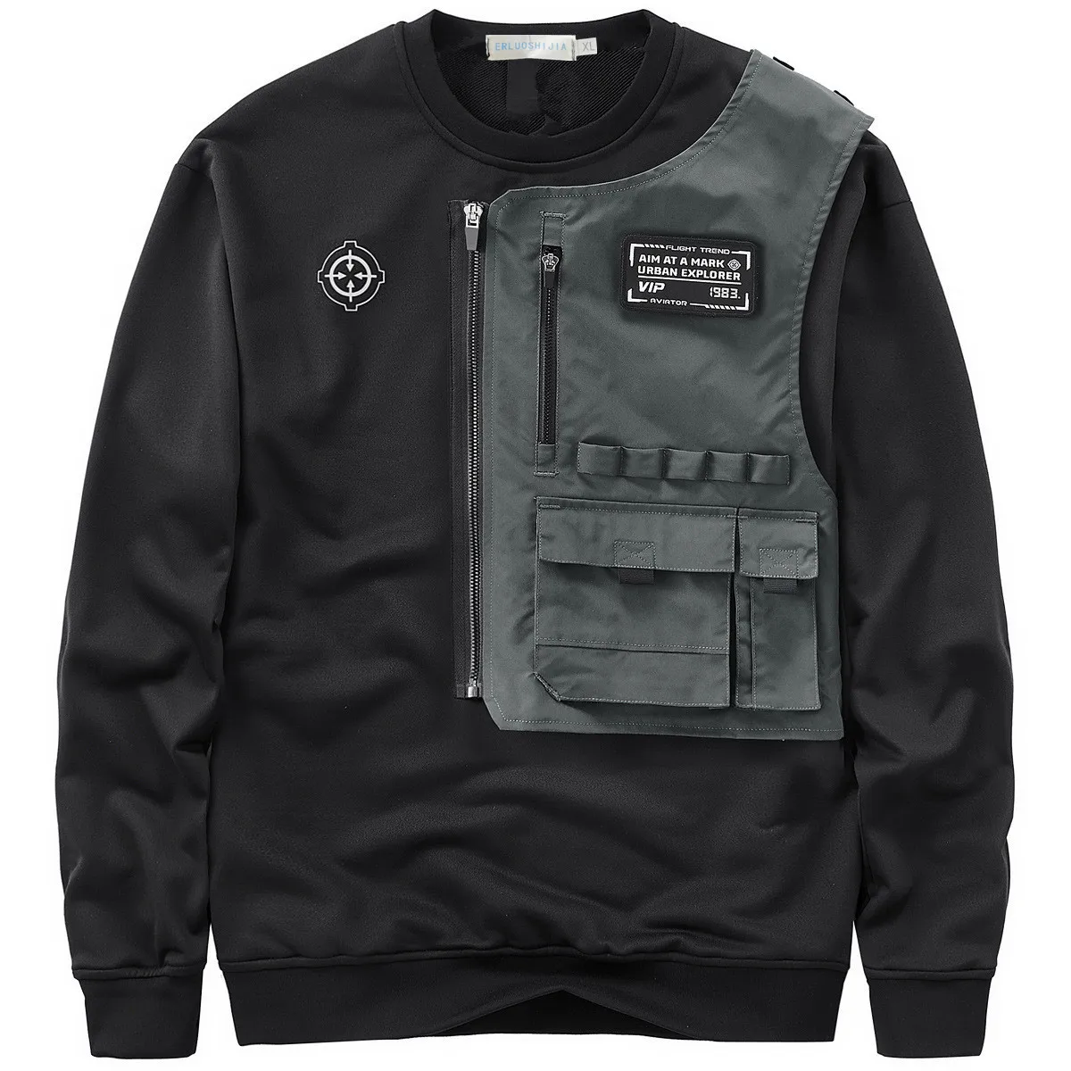 Fashion Men Black Techwear 100% Cotton Patch Stich Long