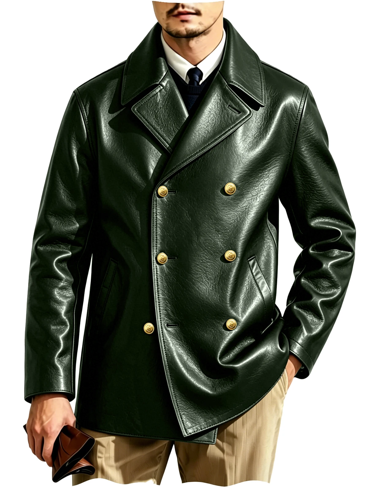 Men's Double-Breasted Leather Blazer - Image 13