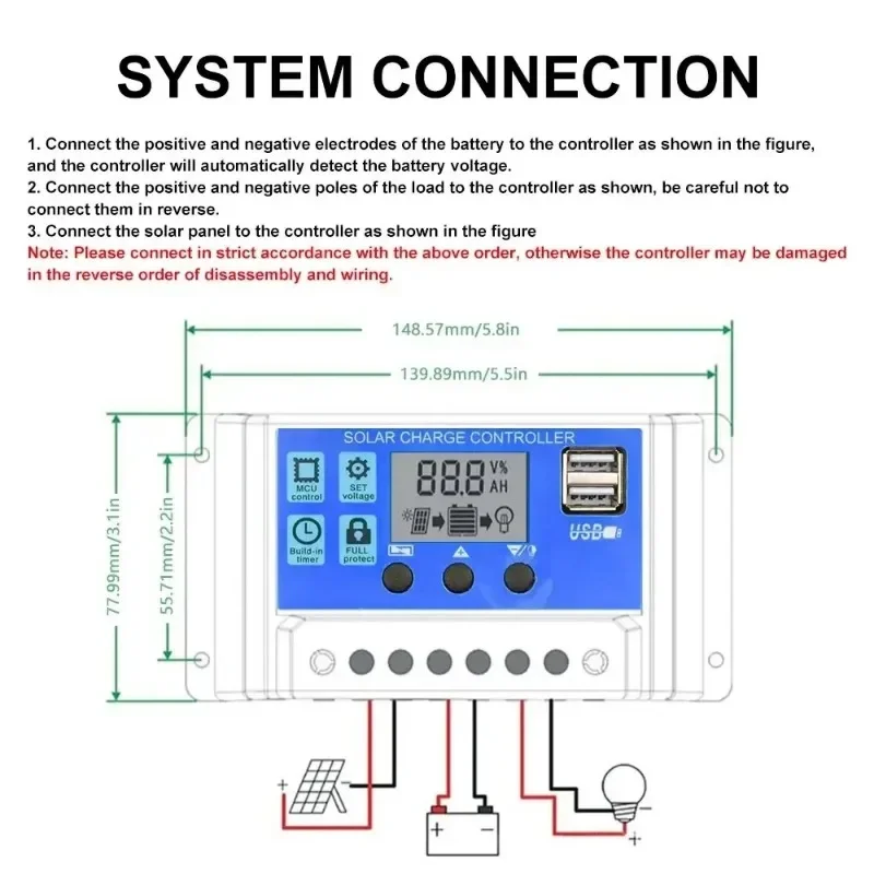 Solar Charge Controller 12v24v 30a/20a/10a Auto Lcd Dual Usb - Image 3