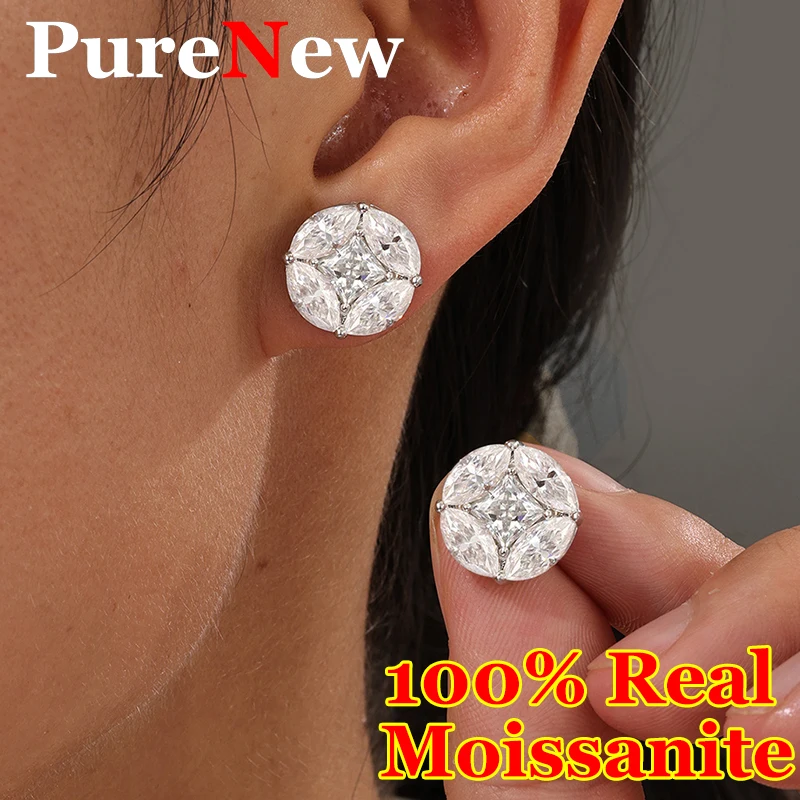 Purenew Princess Marquise Cut Moissanite Earrings For Women S925