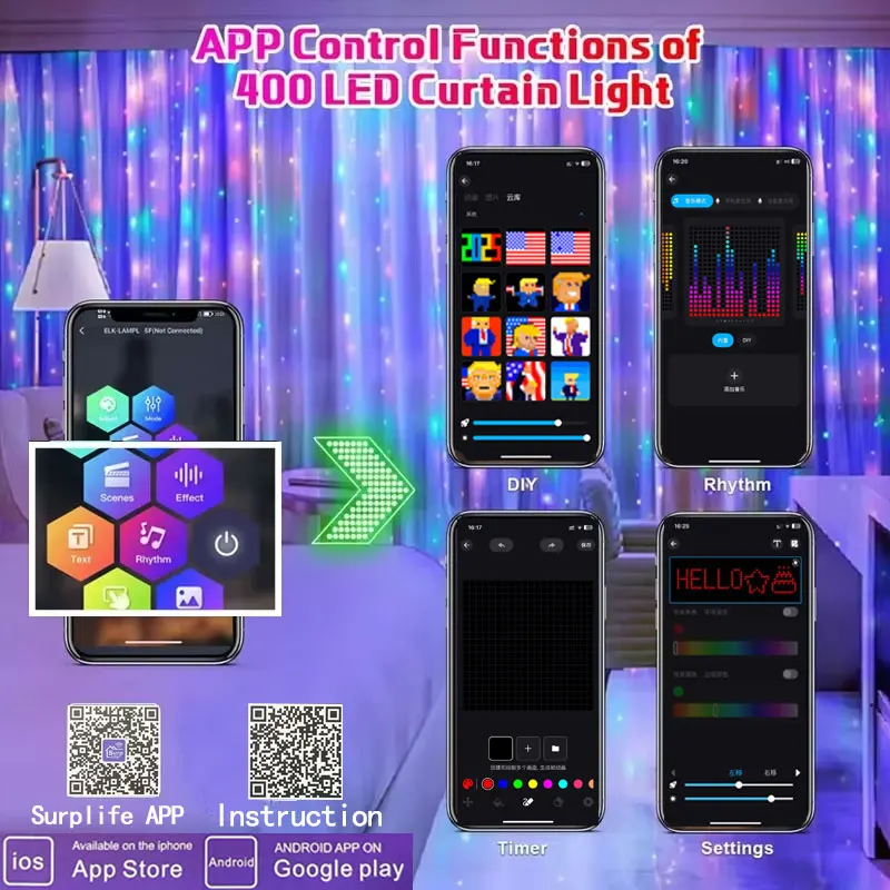 Led Smart Curtain Lights New Year S Garland App - Image 2