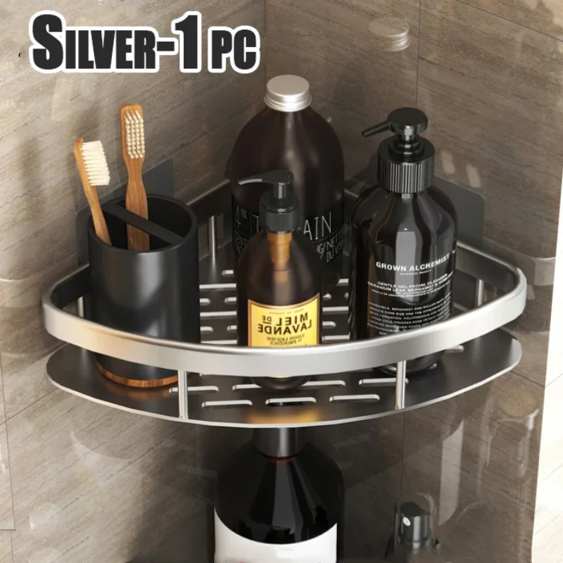 Bathroom Shelf Kitchen Storage Organizer Aluminum Alloy Shampoo Rack - Image 9