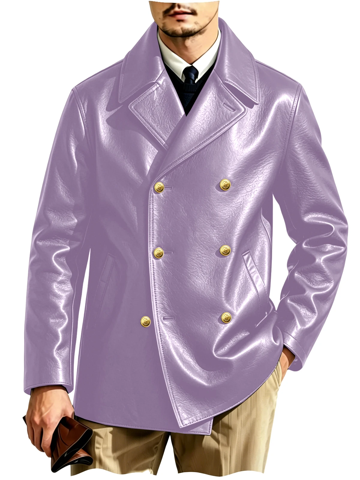Men's Double-Breasted Leather Blazer - Image 7