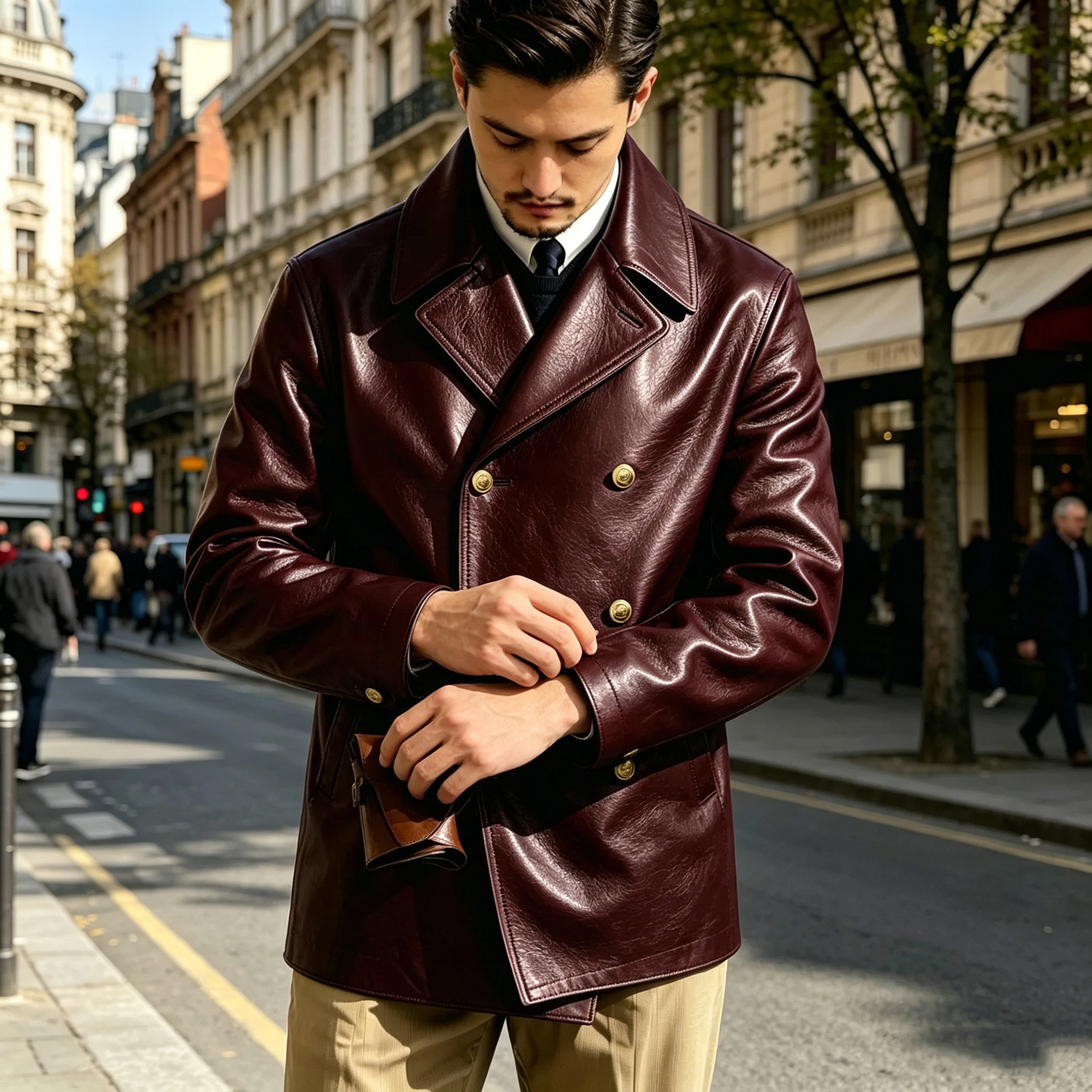 Men's Double-Breasted Leather Blazer - Image 3