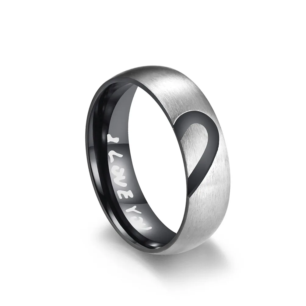 Rose Gold/black Color Heart Couple Rings Stainless Steel Couples - Image 7