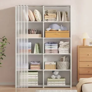 Storage Rack Dustproof Wardrobe Storage Cabinet Multifunctional With Curtains