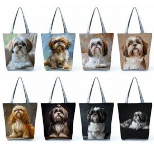 Cute Shih Tzu Print Shopping Bags Groceries Women Handbags