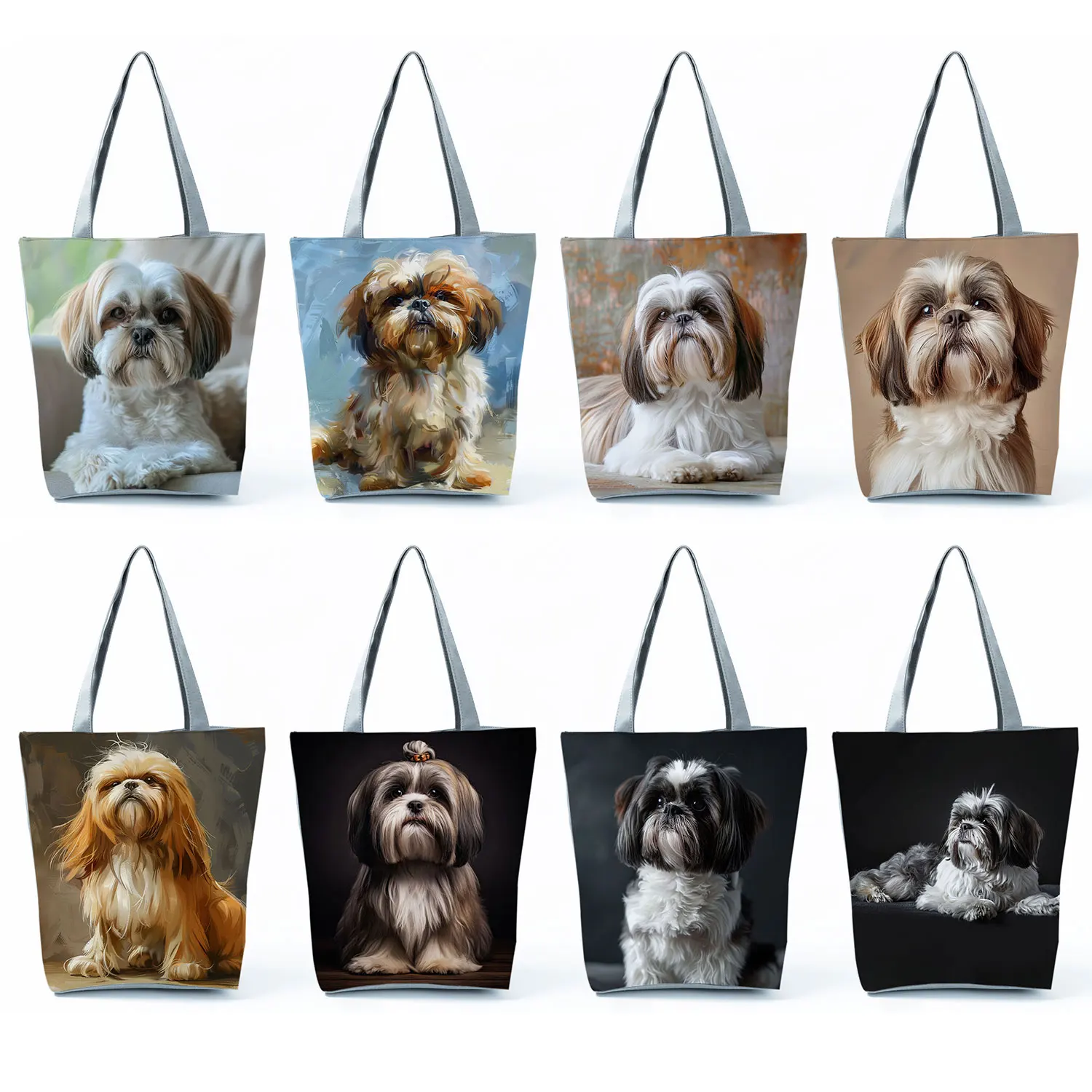 Cute Shih Tzu Print Shopping Bags Groceries Women Handbags