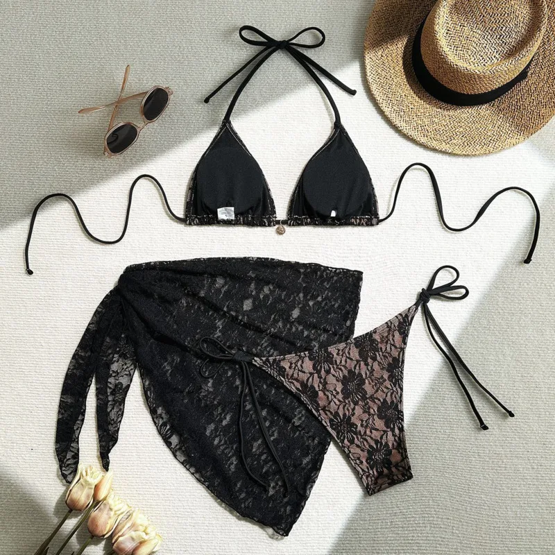 Lace Sexy Bikinis Female Swimsuits Women Three-piece Swimwear Beach - Image 3