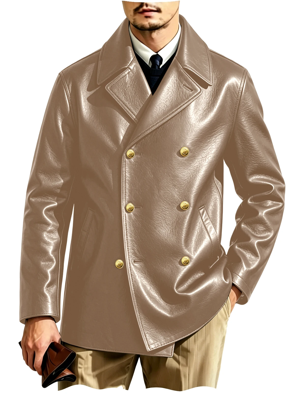 Men's Double-Breasted Leather Blazer - Image 20