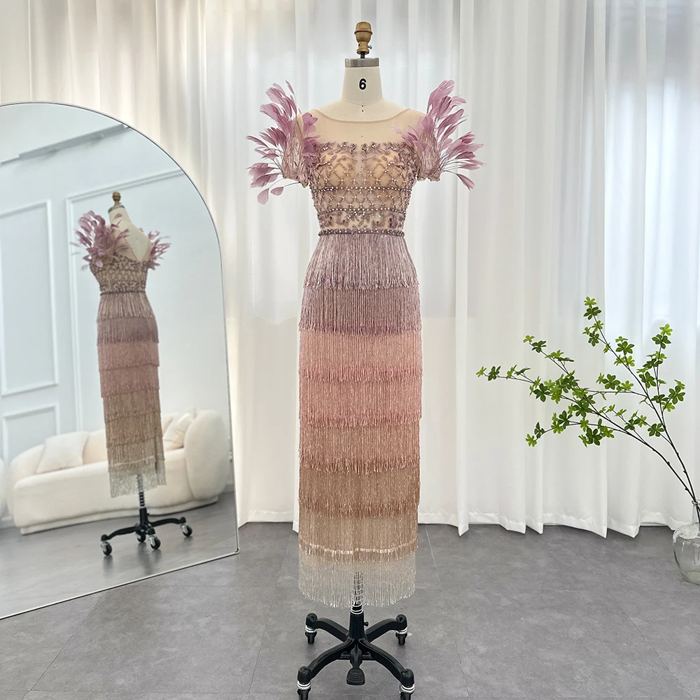 Sharon Said Luxury Feathers Tassel Lilac Dubai Evening Dress - Image 7