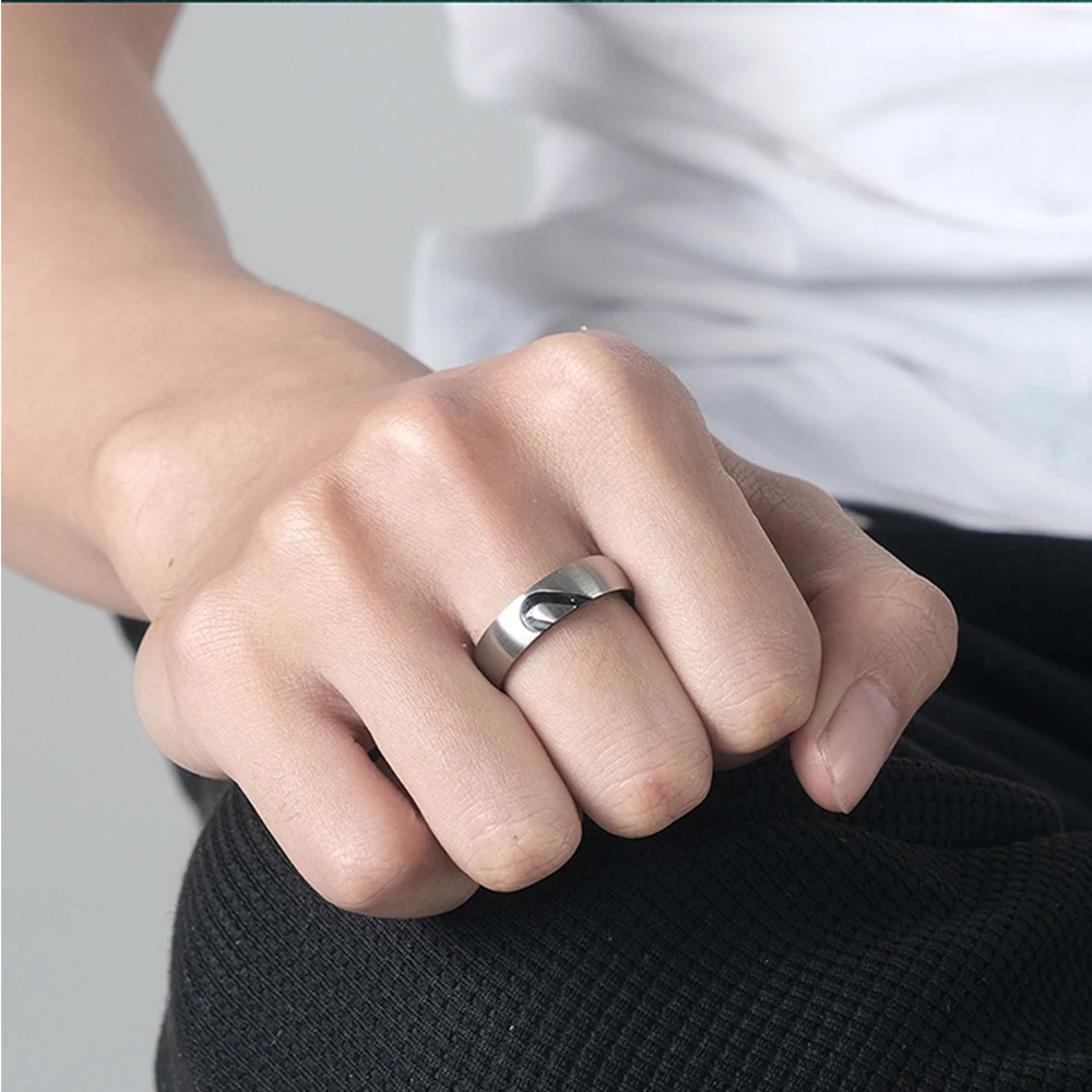 Rose Gold/black Color Heart Couple Rings Stainless Steel Couples - Image 2