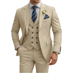 Mens 3 Piece Slim Fit For Men Double Breasted