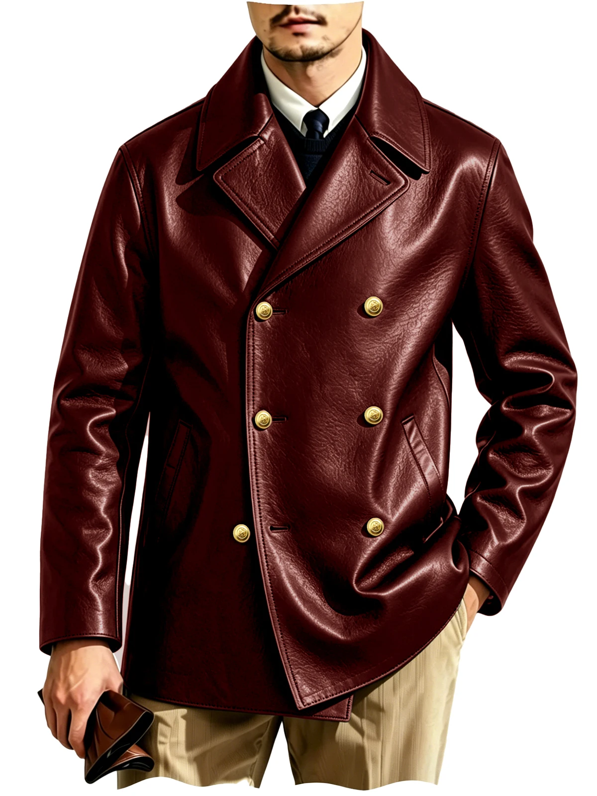 Men's Double-Breasted Leather Blazer - Image 14