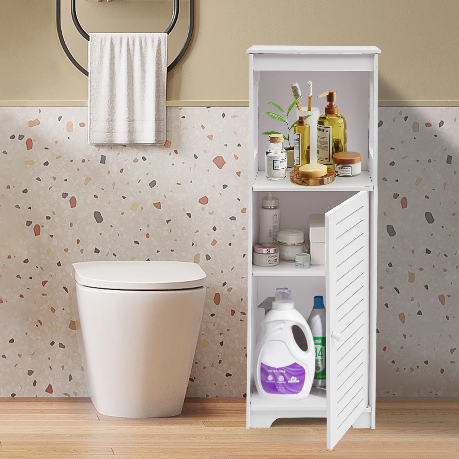 Bathroom Storage Cabinet White Pvc Cupboard Shelf 28*25*90cm Tissue - Image 3