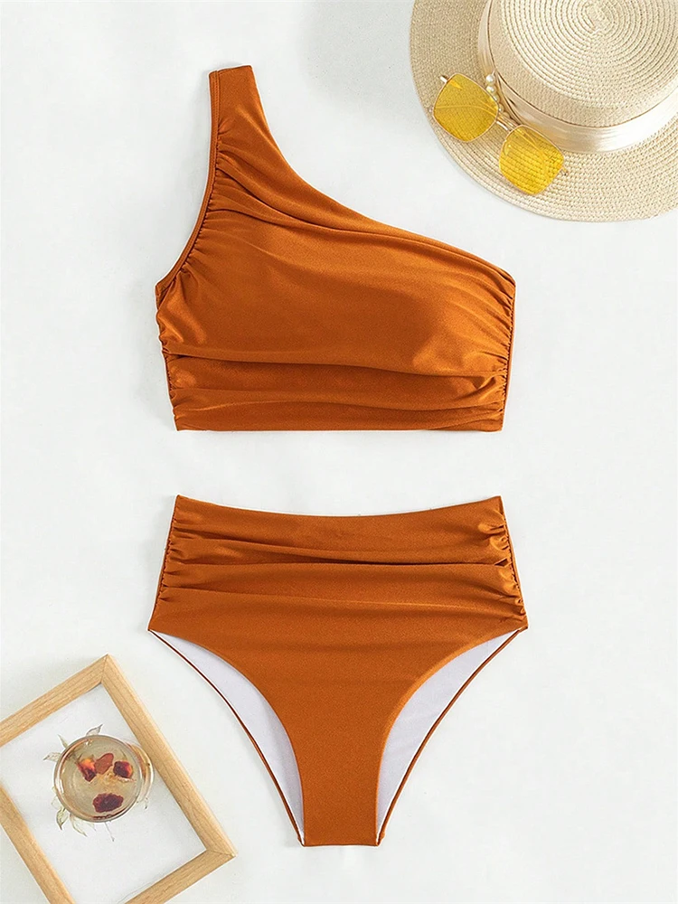 Circyy Single Shoulder Bikini Set Women Swimsuit Two-piece Pleated - Image 5