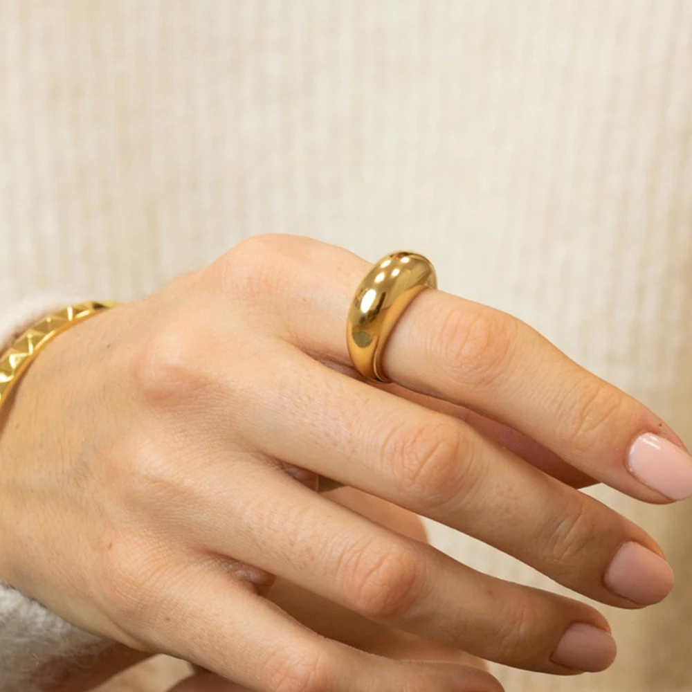 Fashion Stainless Steel Rings for Women Gold Color Arc Rings Geometric Jewelry Gift Wholesale 8MM - Image 3
