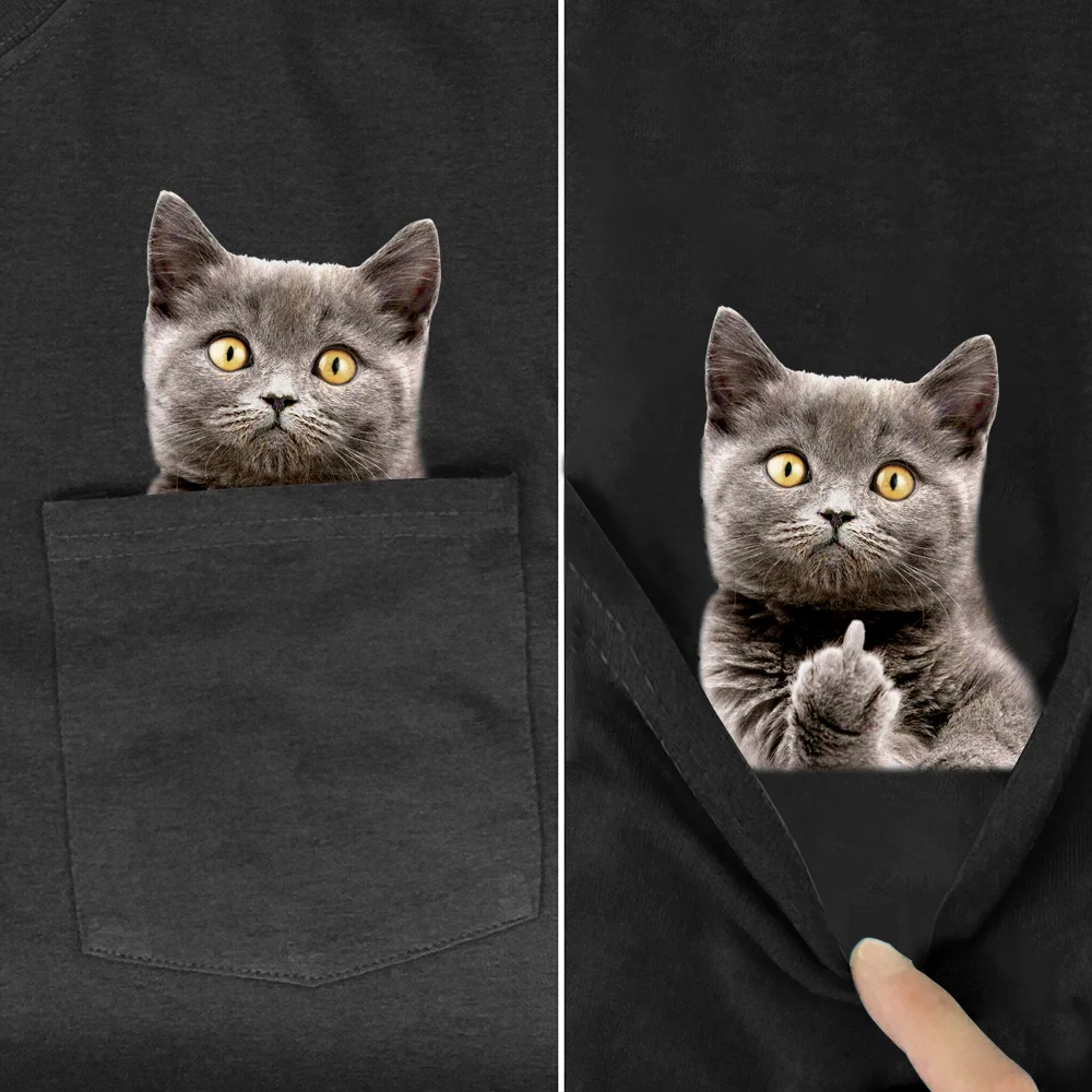 Cloocl Animal T-shirt Fashion Brand Summer Pocket Cat Stickers