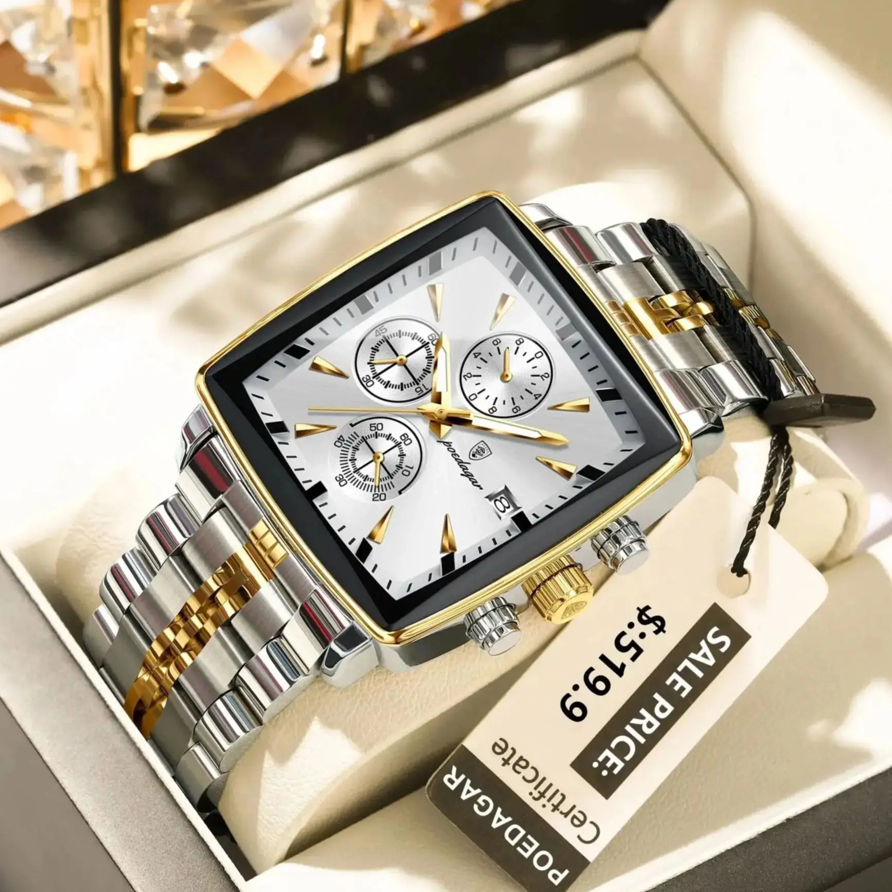 Men's Square Sport Watch – Steel Band - Image 2