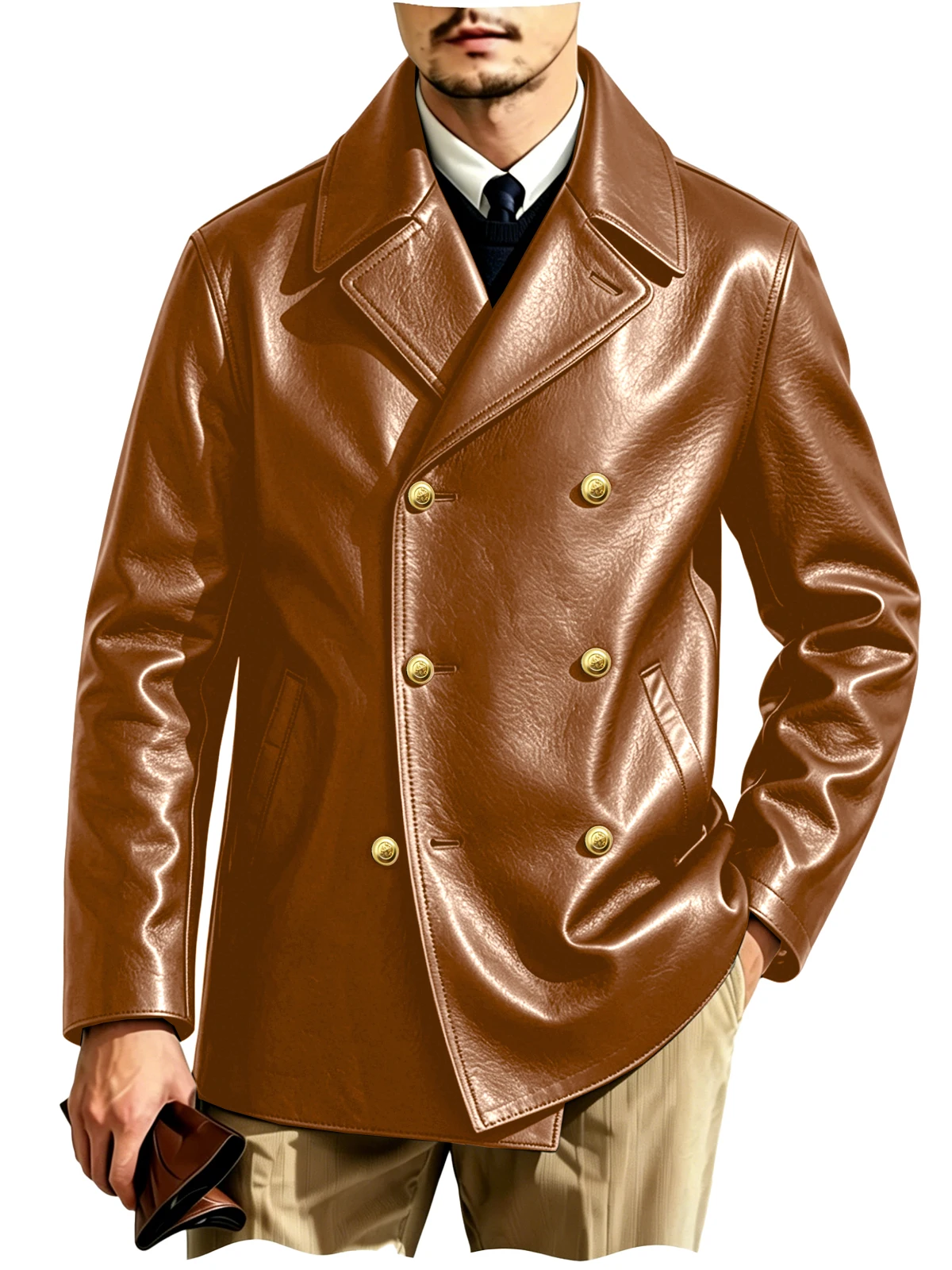 Men's Double-Breasted Leather Blazer - Image 19