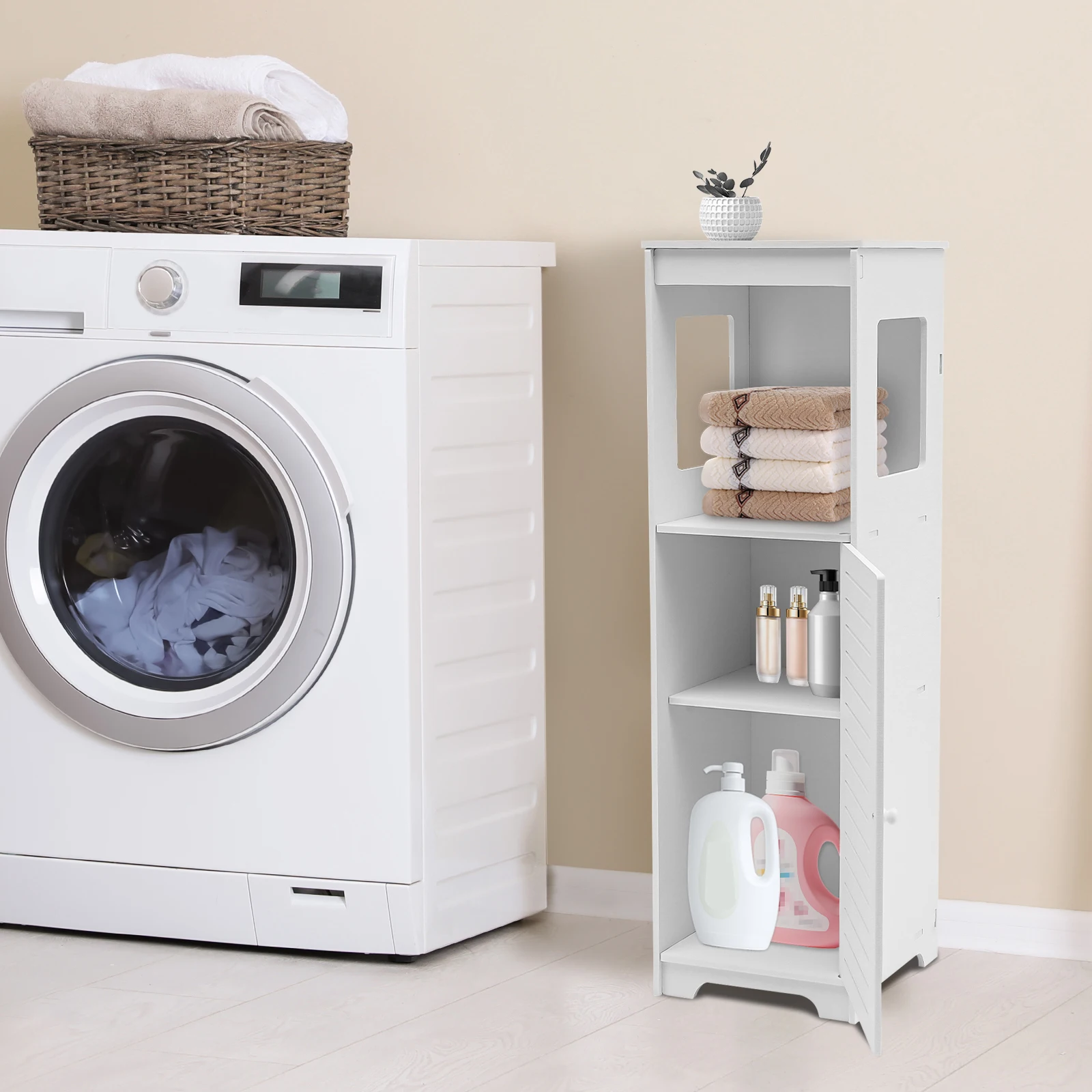 Bathroom Storage Cabinet White Pvc Cupboard Shelf 28*25*90cm Tissue - Image 4
