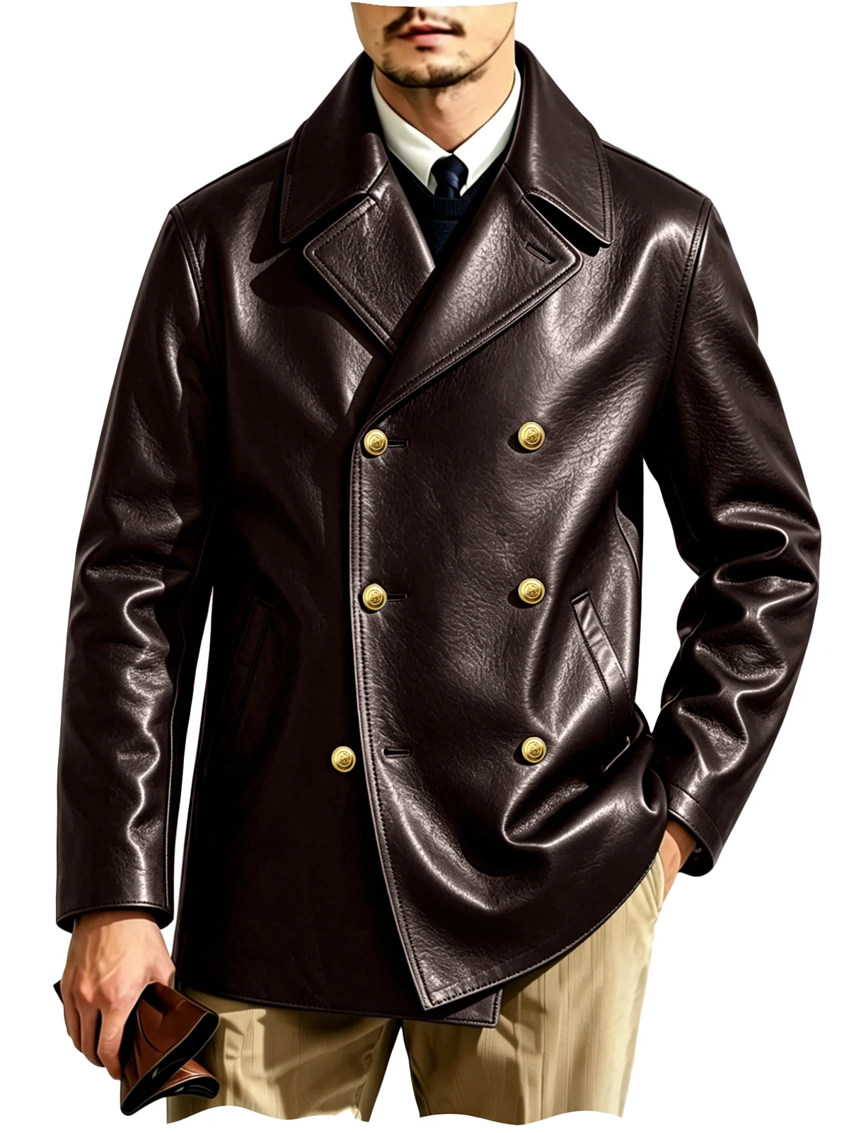 Men's Double-Breasted Leather Blazer - Image 18