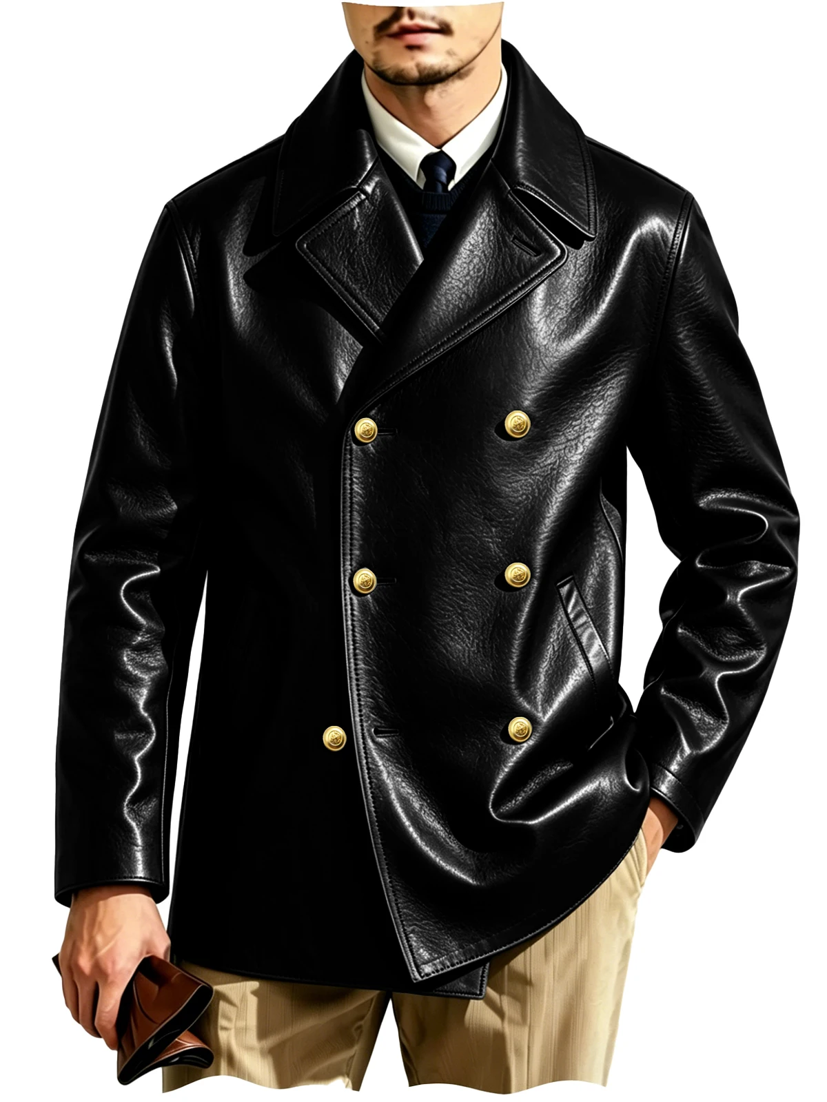 Men's Double-Breasted Leather Blazer - Image 21