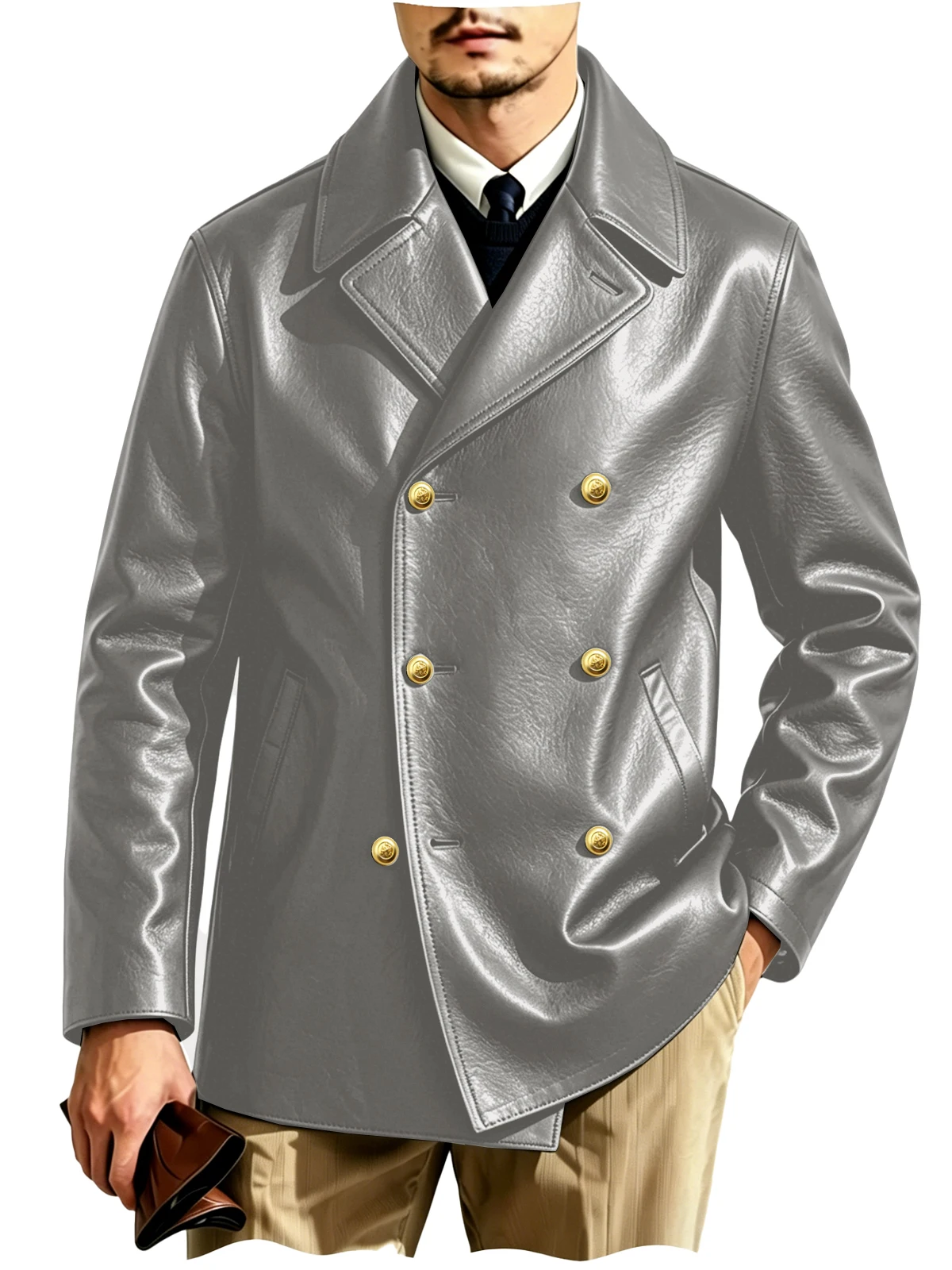 Men's Double-Breasted Leather Blazer - Image 11