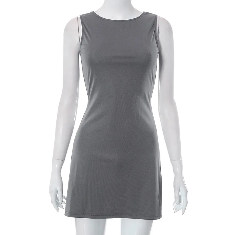 Woman Dress Sleeveless Knit Slim A-line Female O-neck Seveless - Image 3