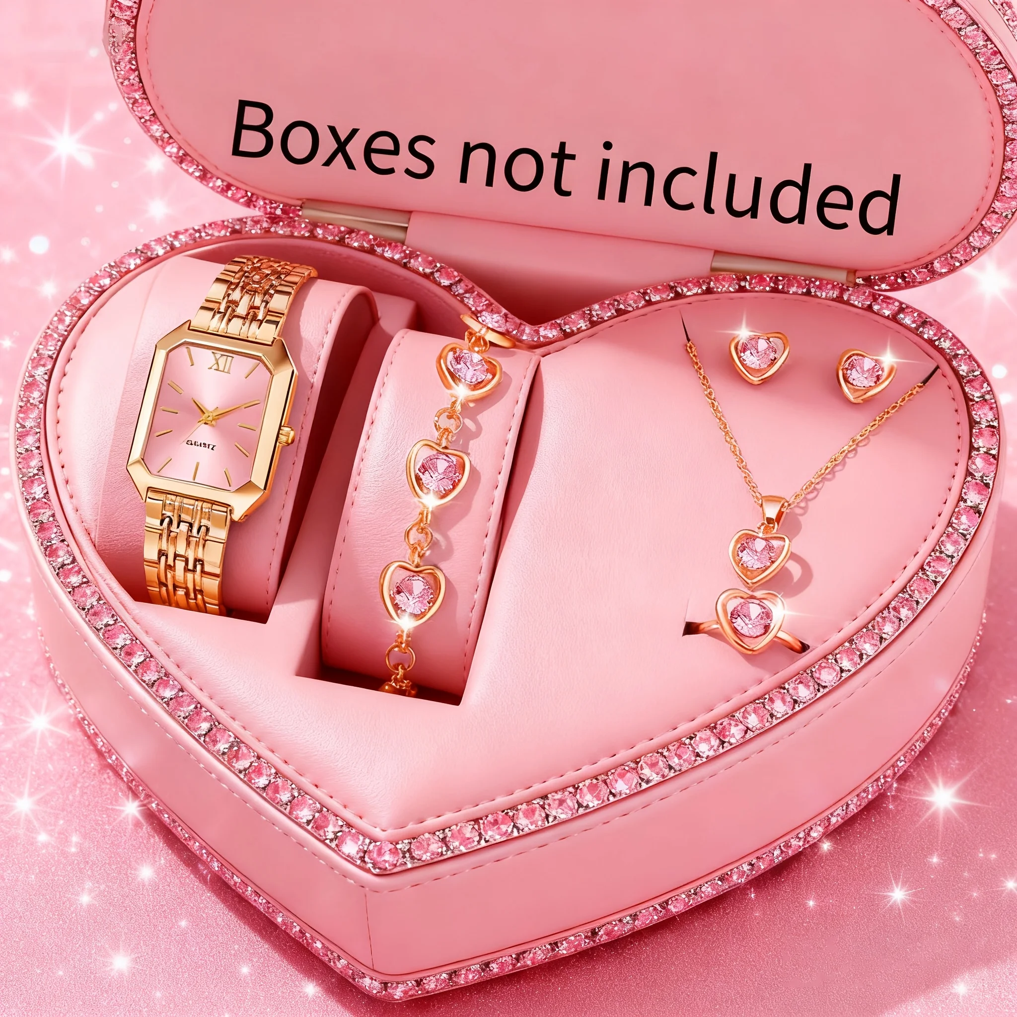 Elegant Rectangle Women Quartz Watch Rhinestone Jewelry Set Ladies - Image 2