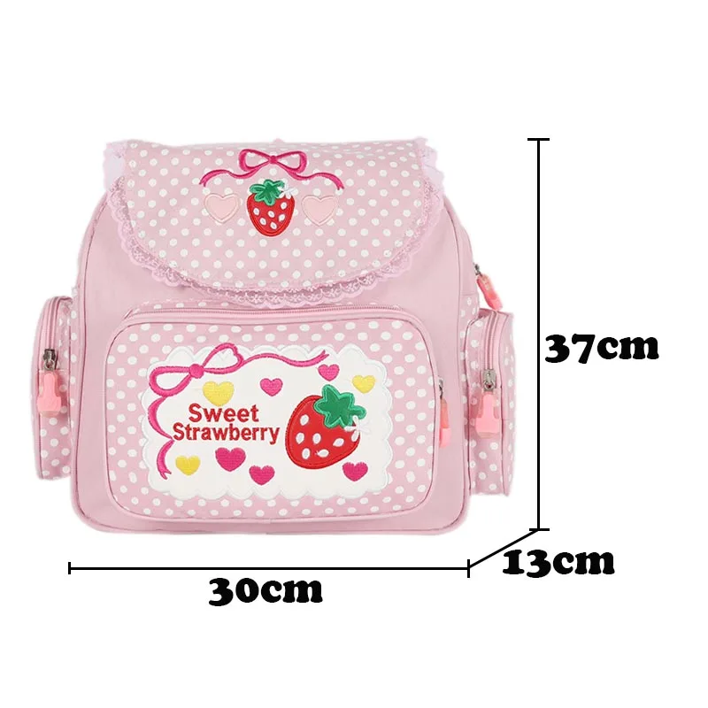 Pink Girl Embroidery Strawberry Children S Schoolbag Student Birthday - Image 6