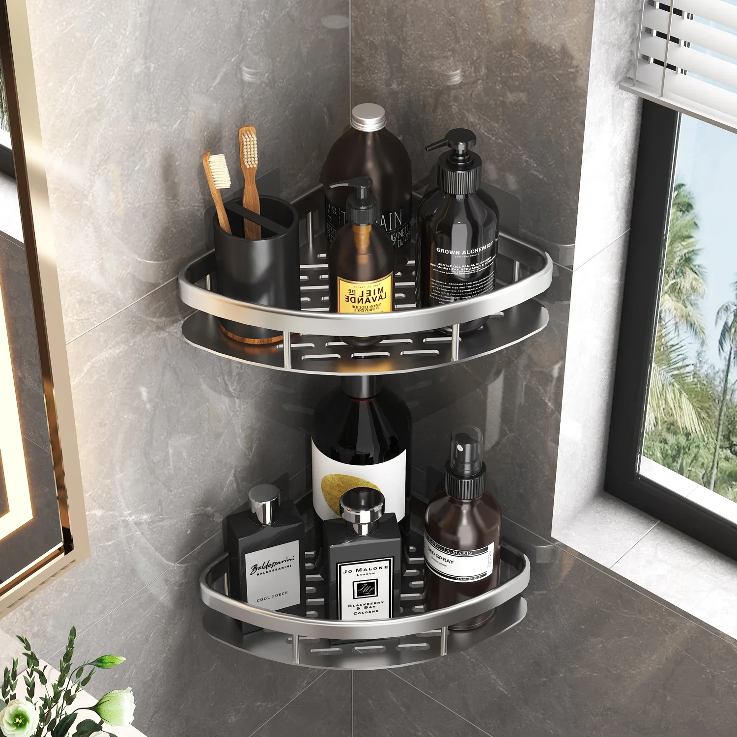 Bathroom Shelf Kitchen Storage Organizer Aluminum Alloy Shampoo Rack - Image 2