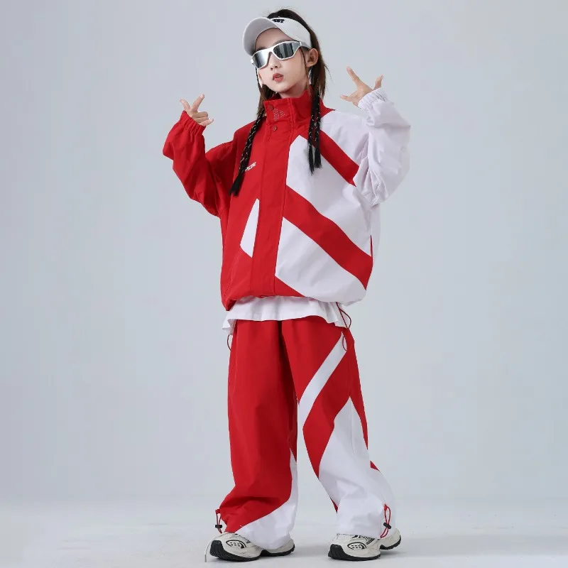 Kids Hip Hop Clothing Block Windbreaker Jacket Casual Jogger - Image 3