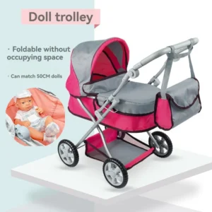 Foldable Baby Doll Stroller Large Toy Pram With Shoulder