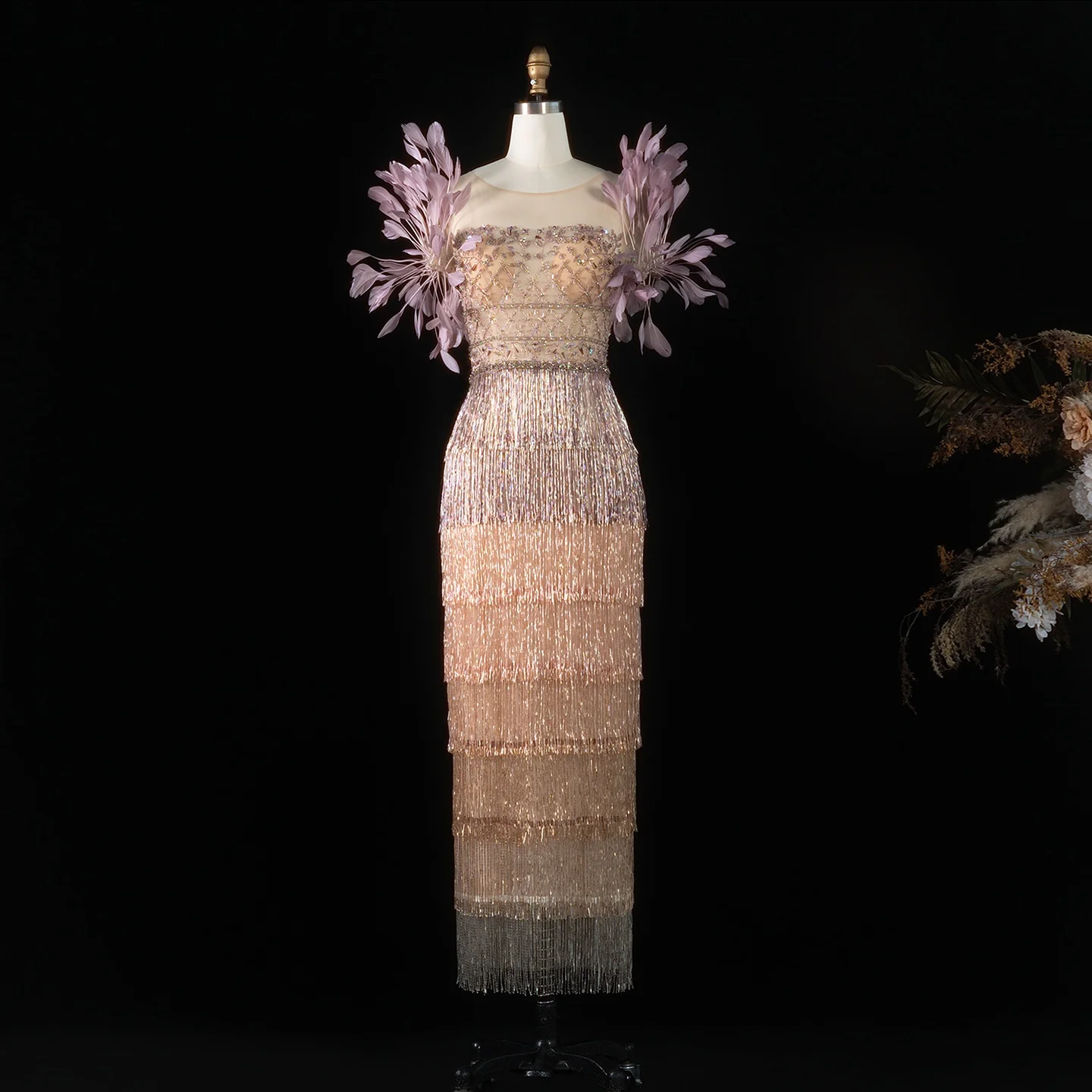 Sharon Said Luxury Feathers Tassel Lilac Dubai Evening Dress - Image 2