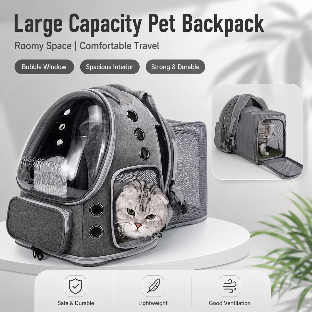 Spacious Expandable Pet Backpack Carrier With Dual Shoulder Straps - Image 5