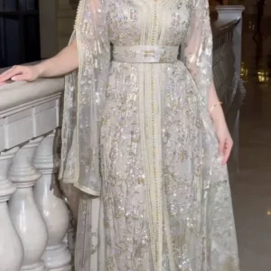 Moroccan Kaftan Caftan Muslim Evening Dresses A-line V-neck Appliques