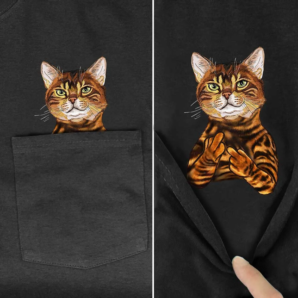 Cloocl Animal T-shirt Fashion Brand Summer Pocket Cat Stickers - Image 5