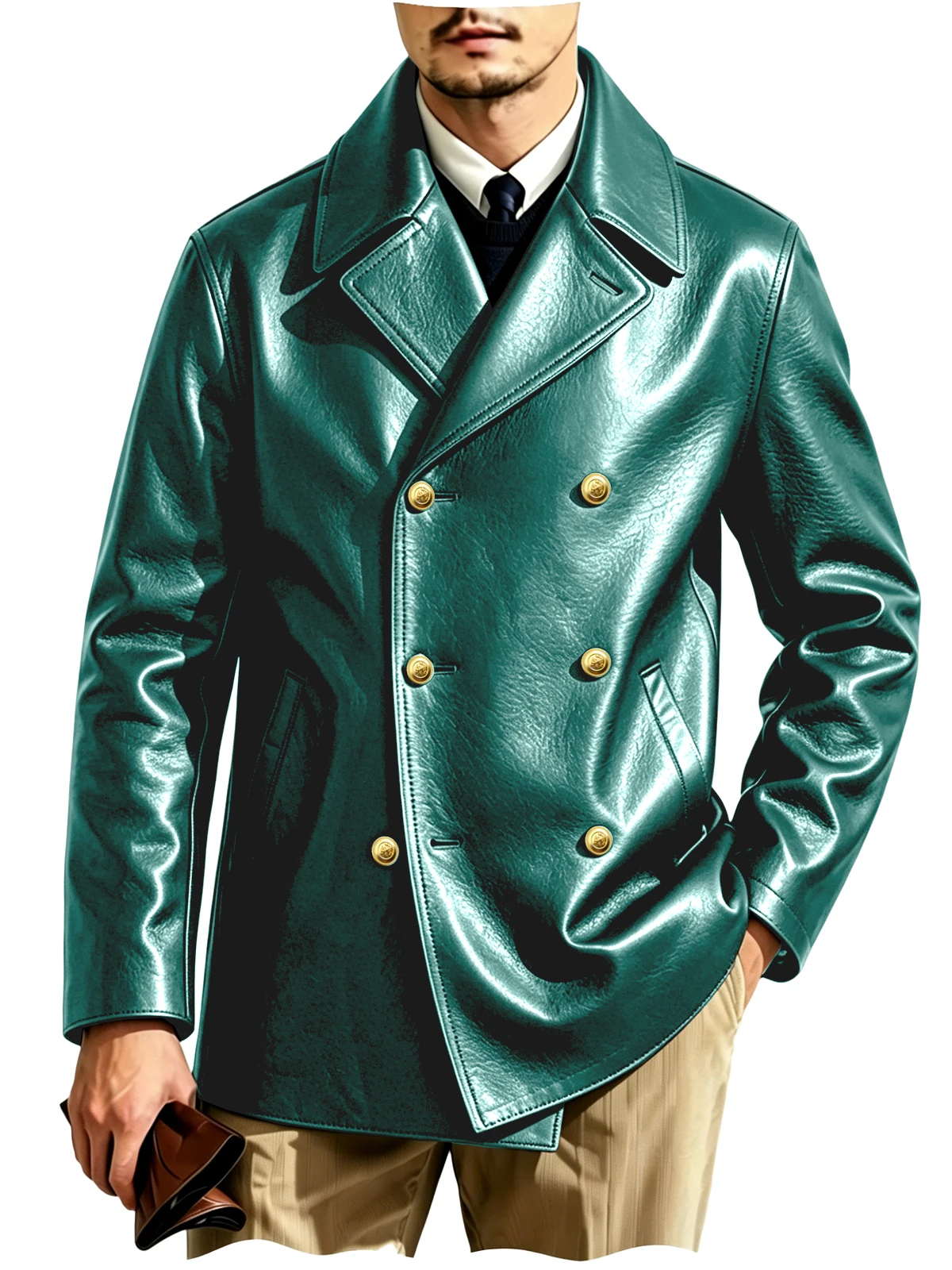 Men's Double-Breasted Leather Blazer - Image 15