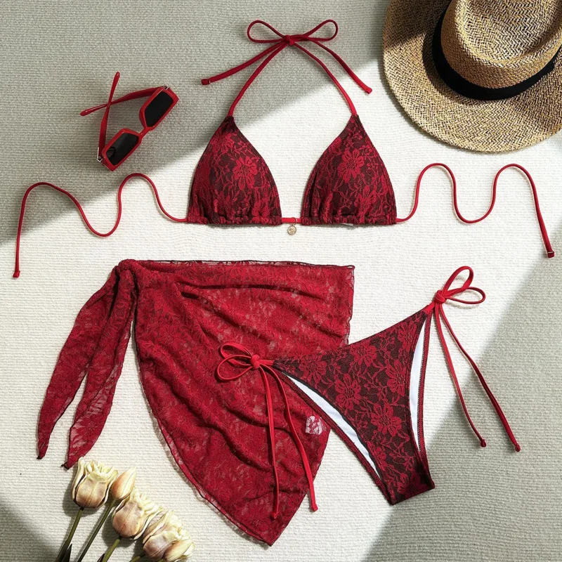 Lace Sexy Bikinis Female Swimsuits Women Three-piece Swimwear Beach - Image 8